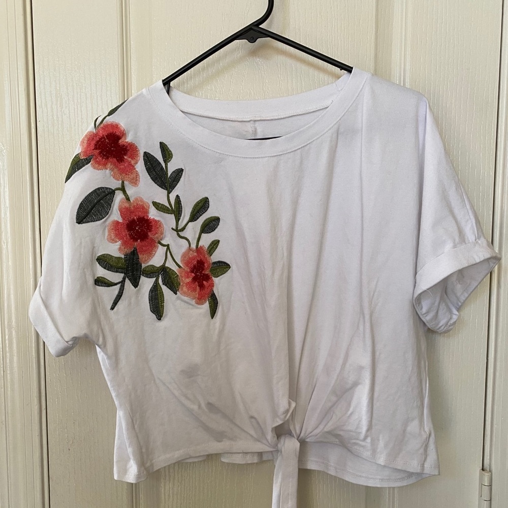 Cute white crop top with Flowers